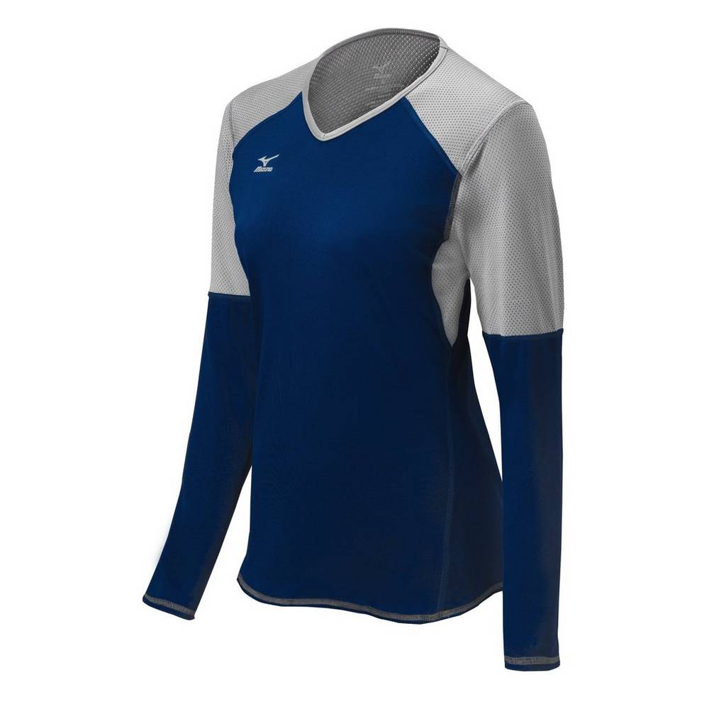 Jersey Mizuno Voleibol Techno VI Long Sleeve Para Mujer Azul Marino/Plateados 5129386-HO